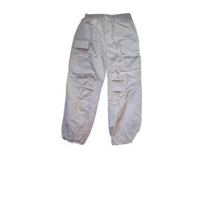Blu Pepper Cream Cargo Jogger Pants Large Nylon Pocketed Elastic Hem